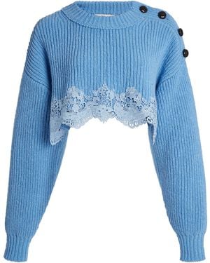 Chloé Lace-Trimmed Wool Cropped Jumper - Blue