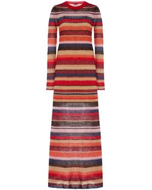 STAUD Eliza Striped Knit Midi Dress, Autumnal Faded Stripe - Red
