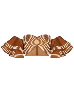 ANDRES OTALORA Asere Embroidered Ruffle-sleeve Linen Crop Top - Brown