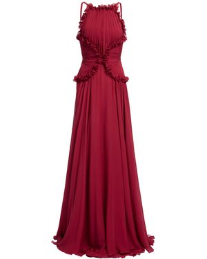 Elie Saab Ruffled Silk Georgette Maxi Dress - Red
