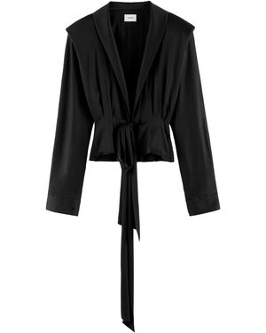 ARAKII Exclusive Front Tie Silk Blouse - Black