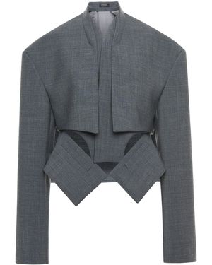 A.W.A.K.E. MODE Oversized Wool Suiting Cropped Jacket - Gray