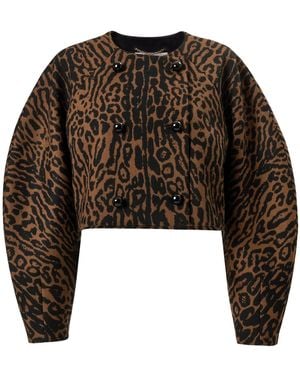 Carolina Herrera Leopard Jacquard Wool Cocoon Jacket - Black
