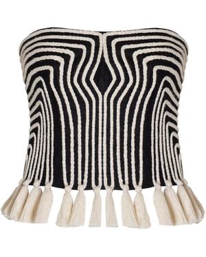 ANDRES OTALORA Escuchas Embroidered Linen Top - Black