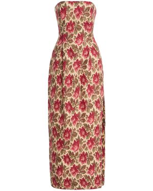 Posse Rosalie Strapless Linen Maxi Dress - Red