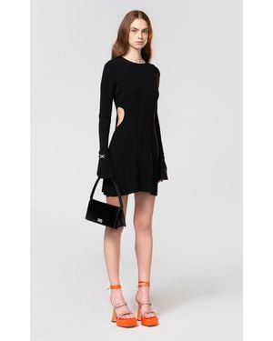 Mach & Mach Cutout Bow Adorned Rib Knit Mini Dress - Black