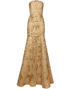 Naeem Khan Strapless Embroidered Gown - Natural