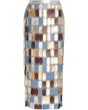 Brandon Maxwell The Kris Patchwork Leather Midi Skirt - White