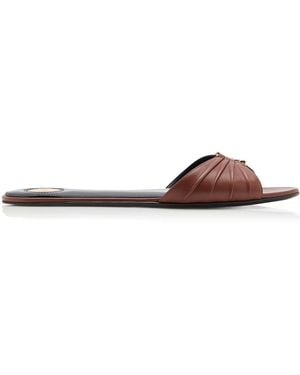 Saint Laurent Babylone Leather Slide Sandals - White