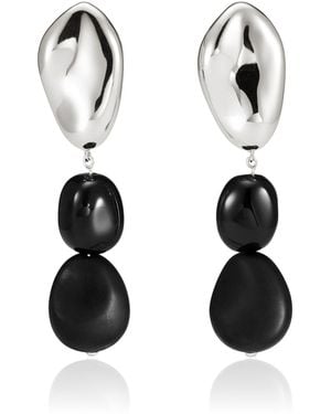 AGMES Long Tess Sterling Onyx Earrings - White