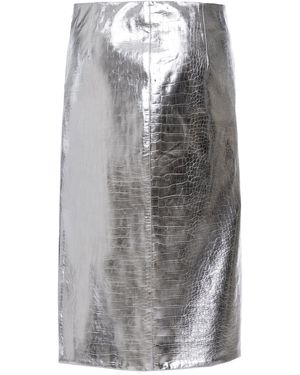DES_PHEMMES Croc-Embossed Knee-Length Skirt - Grey