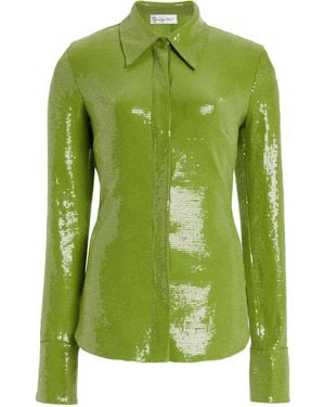 Oscar de la Renta Sequined Jersey Shirt - Green