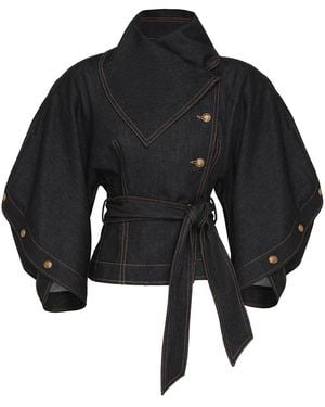 Zimmermann Valiant Dramatic Collar Denim Jacket - Black
