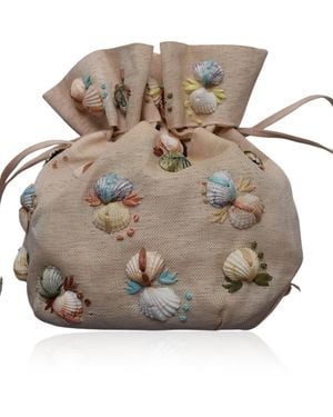 Lucia Zolea 1950S Woven Coloured Natural Shell Drawstring Purse - Grey