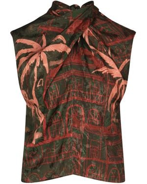 Johanna Ortiz Mystic Shore Satin-Jacquard Top - Brown