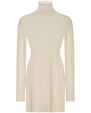 Rosetta Getty Plissé Nylon Mesh Turtleneck Top - Natural