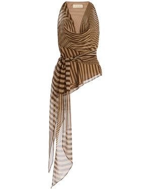 De La Vali Diosa Scarf-Neck Striped Silk-Chiffon Top - Natural