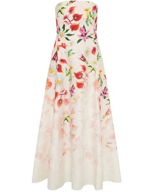 Gabriela Hearst Alessia Strapless Floral Linen Maxi Dress - White