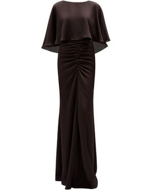 Amsale Hammered Satin Cape Gown - Black