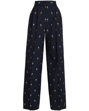 Erdem Embroidered Wool-Blend Wide-Leg Trousers - Blue