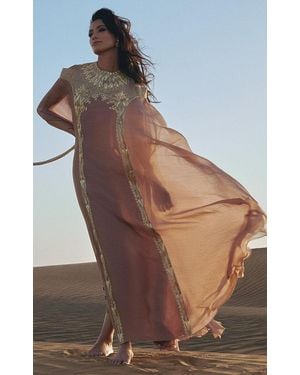 Bthaina Hand-Embellished Chiffon Caftan Dress - Natural