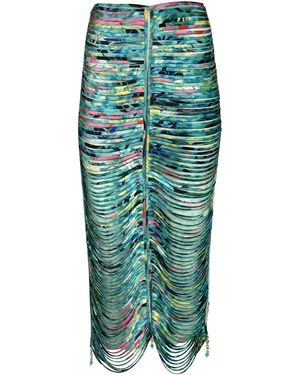 Francesca Miranda Danielle Fringe Silk Midi Skirt - Green