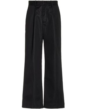 BEARE PARK Relaxed Pleated Cotton-Blend Sateen Pants - Black