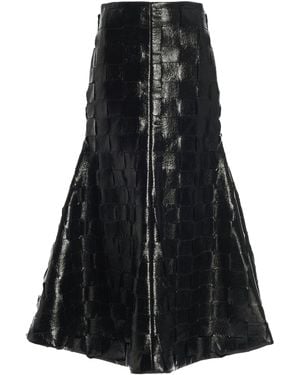 A.W.A.K.E. MODE Woven Faux Leather Midi Skirt - Black