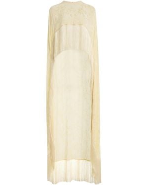 Anna October Bernice Fringed Crepe Cape - White