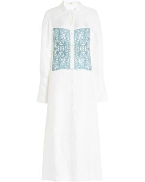 BITE STUDIOS Älv Lace-print Silk Maxi Shirt Dress - Blue