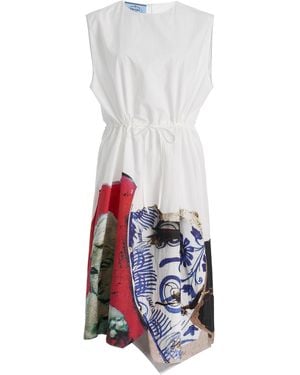 Prada Printed Cotton-Poplin Midi Dress - White
