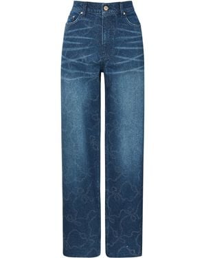 LoveShackFancy Dessa Crystal Bow Jeans - Blue