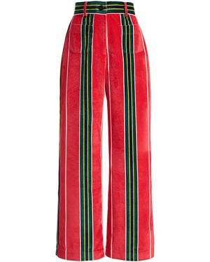 La Veste Pippi Striped Cotton Velvet Pants - Red