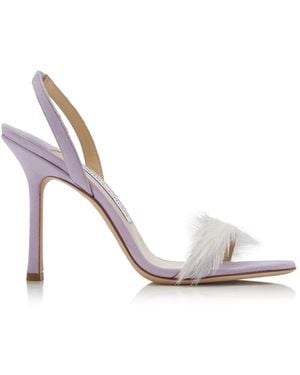 Jimmy Choo 1998 Feather-embellished Suede Sandals - Metallic