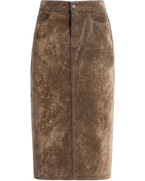 Kallmeyer Beck A-Line Flocked Denim Maxi Skirt - Brown