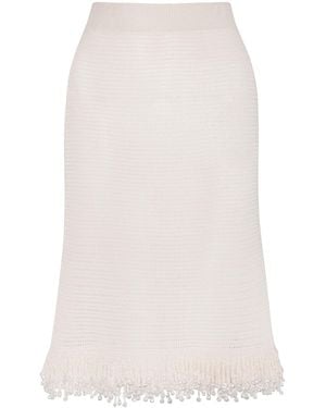 Paris Georgia Basics Fringed Knit Cotton Midi Skirt - White