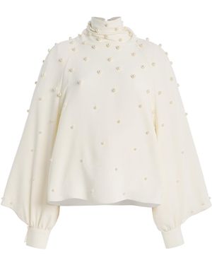Oscar de la Renta Pearl-Embellished Silk-Georgette Blouse - White