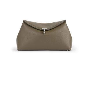 TOTEME T-Lock Leather Clutch - Gray