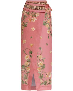 Agua Bendita Tierra Castillo Linen Wrap Maxi Skirt - Red