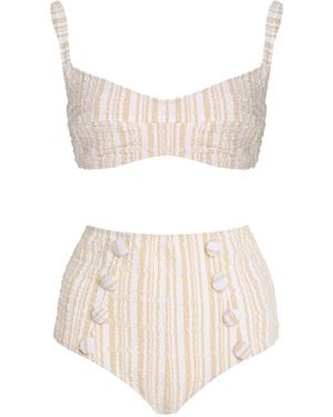 Lisa Marie Fernandez Striped Seersucker Balconette High-Waist Bikini - White