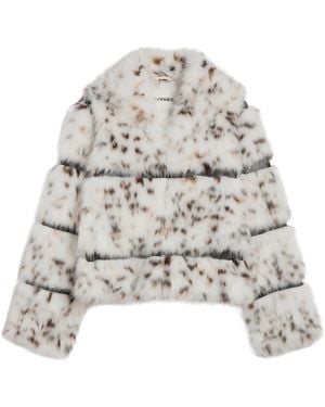 Apparis Sai Leopard Faux Fur Cropped Coat - White