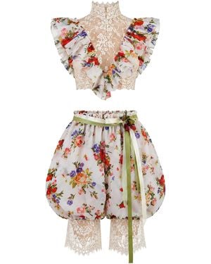Salma Osman Exclusive Ruffle Capri Set - White