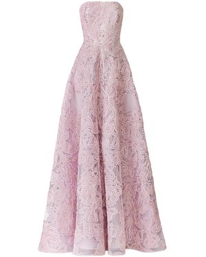 Naeem Khan Bustier Sequined Raffia Gown - Pink