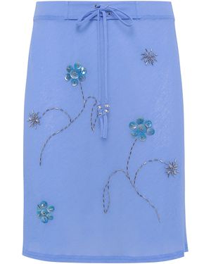 Siedres Liz Embroidered Mesh Midi Skirt - Blue