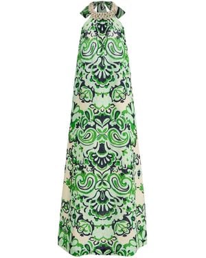 Cara Cara Aimee Seashell-Detailed Printed-Linen Maxi Dress - Green