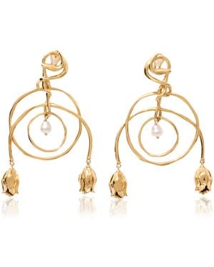 Chloé Floral-embellished Brass Drop Earrings - Metallic