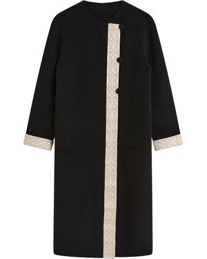 Posse Florian Embroidered Trim Wool-Blend Coat - Black