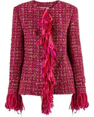 Carolina Herrera Fringed Multi Tweed Jacket - Red