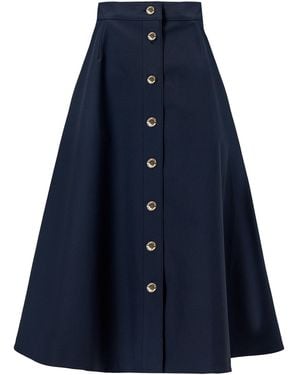 Carolina Herrera Button-Front Cotton Sateen Midi Skirt - Blue