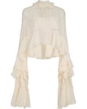 Chloé Ruffled Organic Silk Crop Top - White